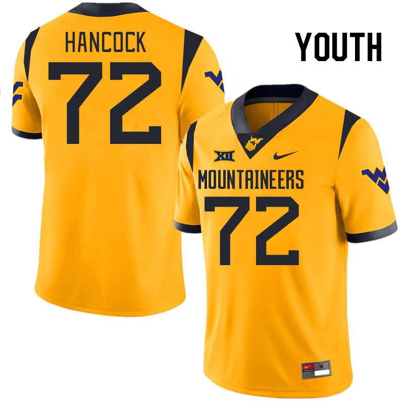 Youth #72 Wesley Hancock West Virginia Mountaineers College 2024 New Uniforms Football Jerseys Stitc